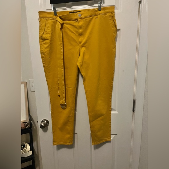 Express Mustard Yellow Slim Fit Pants with Belt – Size 16 - Picture 2 of 3